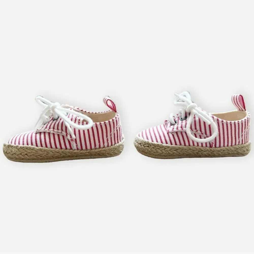 Old Navy Baby Girls Soft Sole Canvas Espadrille Red Stripe Sneakers. 0-3 Months.